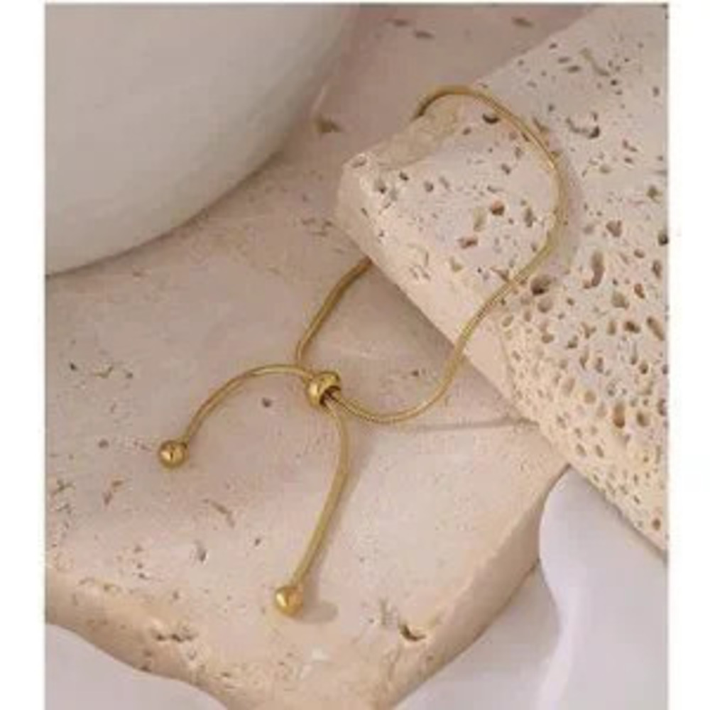 NEW 18K Gold Plated Snake Chain Bead Adjustable Bracelet - Picture 4 of 5